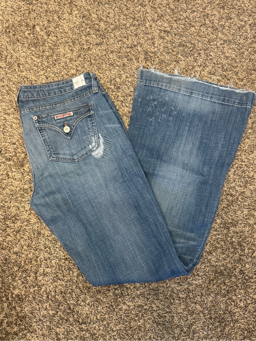 Vintage Hudson Jeans Light Blue Distressed Low-Rise Wide-Leg Jeans